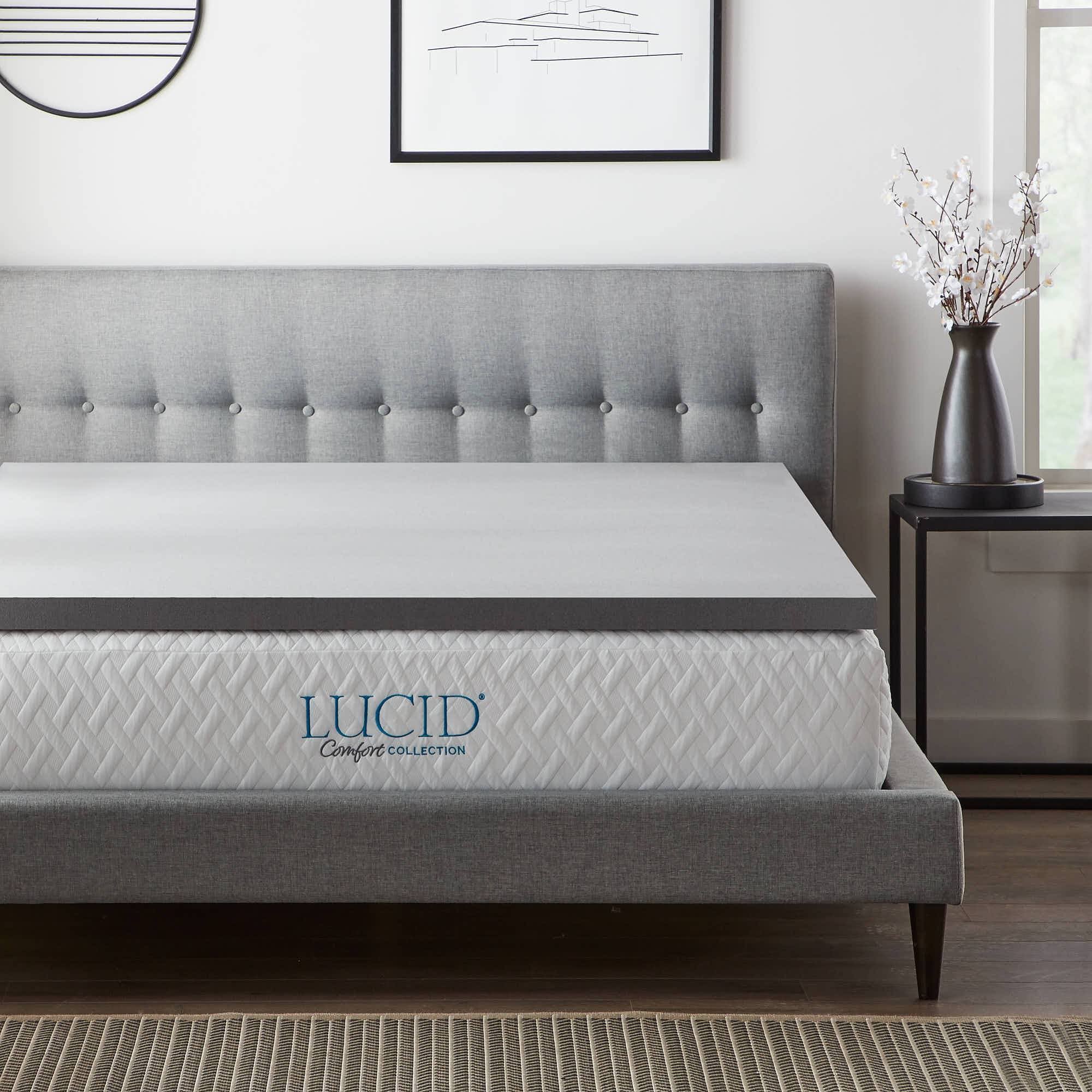 247f10434726d271b954f66d9fac56d00095d56bd2b985a6a8f88ad47dc9dbf3.jpg Lucid Comfort Collection - 2" Bamboo Charcoal Memory Foam California King Mattress Topper - Image 1