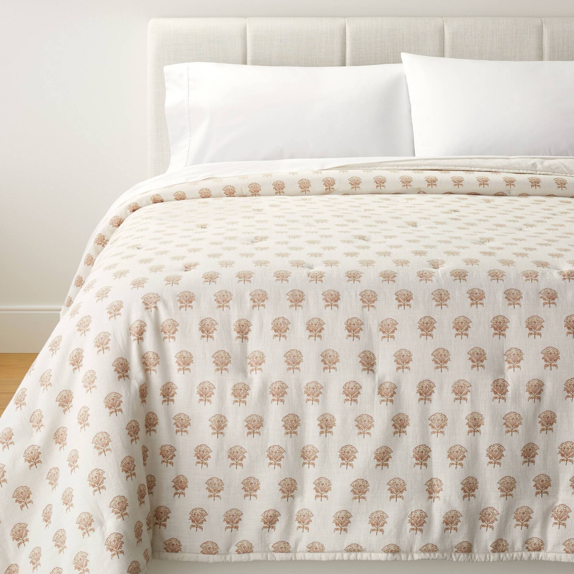248648d2dd22f81d5a48f02133c1733e52a33f2dbea9d0ea20152bf13fb2a077.jpg Full/Queen Lofty Cotton Slub Woodblock Print Floral Quilt Off White/Mauve ÿ Threshold Designed with Studio McGee - Image 1