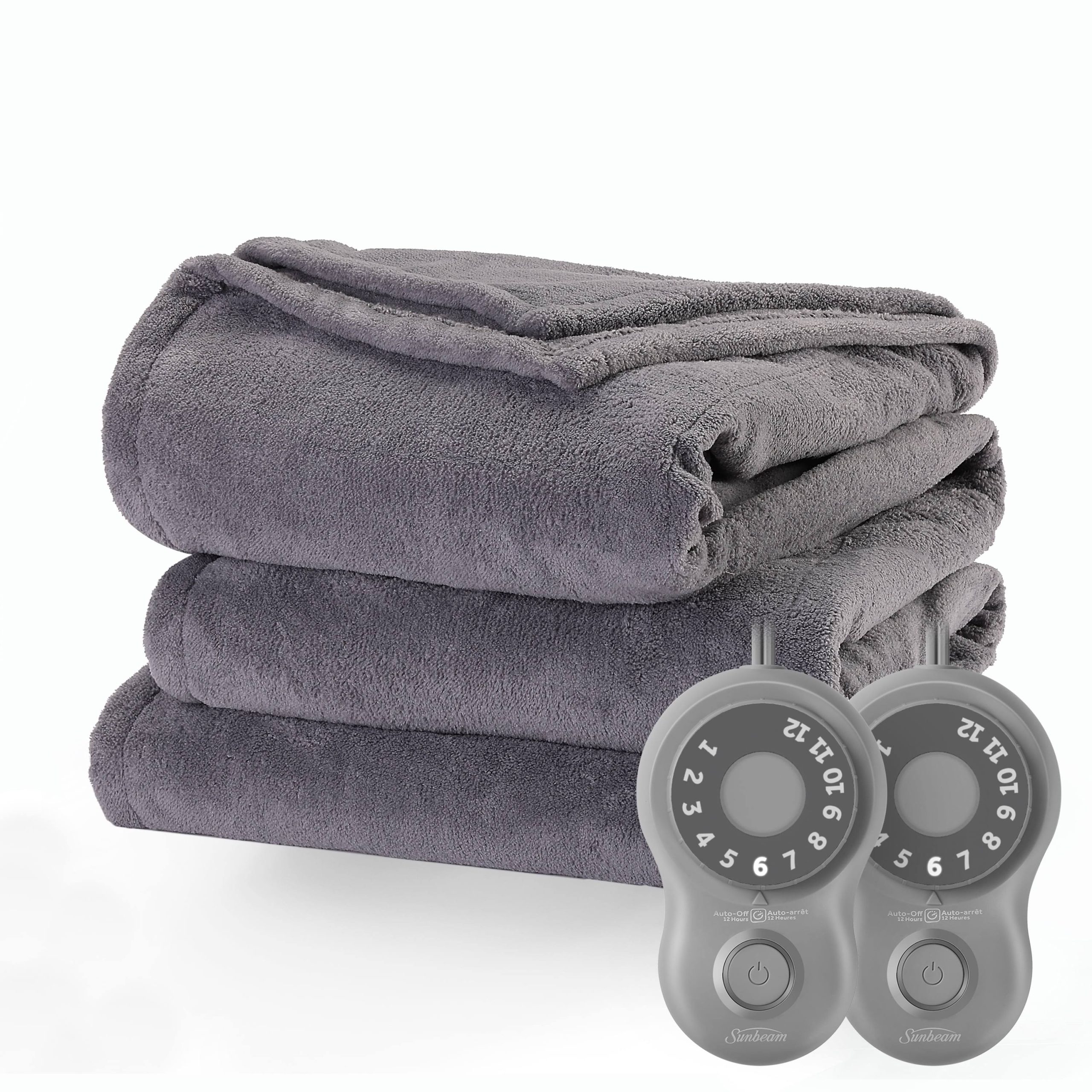 24cbcc58f664e7e2c87c1188d126c79a71be724c2ab39210a7858e38a2feb381.jpg Sunbeam Microplush Electric Heated Blanket, Ultimate Gray, King - Image 1