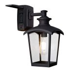Home Luminaire 31703 Spence 1-Light Outdoor Wall Lantern with Seeded Glass and Built-In GFCI Outlets Black