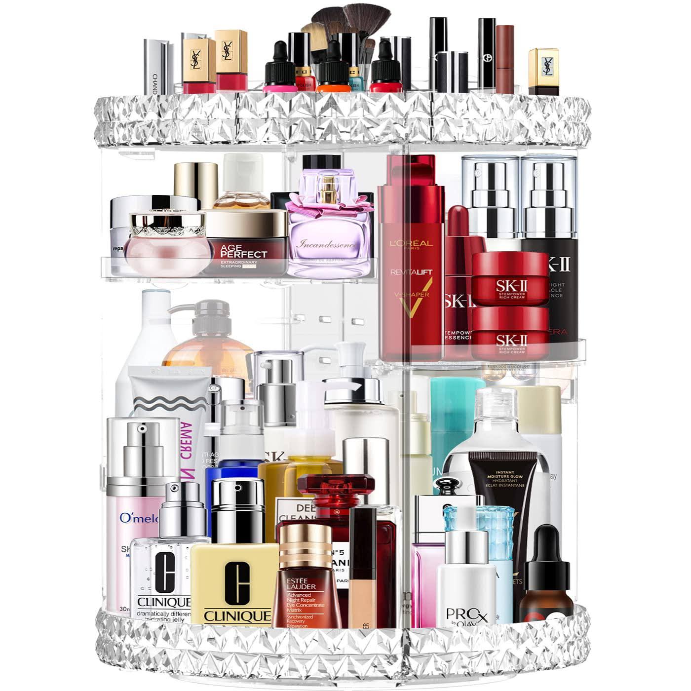 24ed98d3cb09db0527a88b89e9b23a5ca4c1cc6b64da94759e0de4099beb9bd2.jpg 360 Rotating Makeup Organizer Large Capacity Cosmetics Organizer Beauty Organizer Clear Cosmetic Storage Display Case with 8 Layers - Image 1