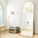 BEAUTYPEAK 64 inchx21 inch Full Length Standing Arch-Top Floor Mirror, Gold, Size: 21 x 64