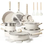 Non Stick Pots and Pans Set. 21 Pcs Induction Kitchen Cookware Sets (Beige Granite)