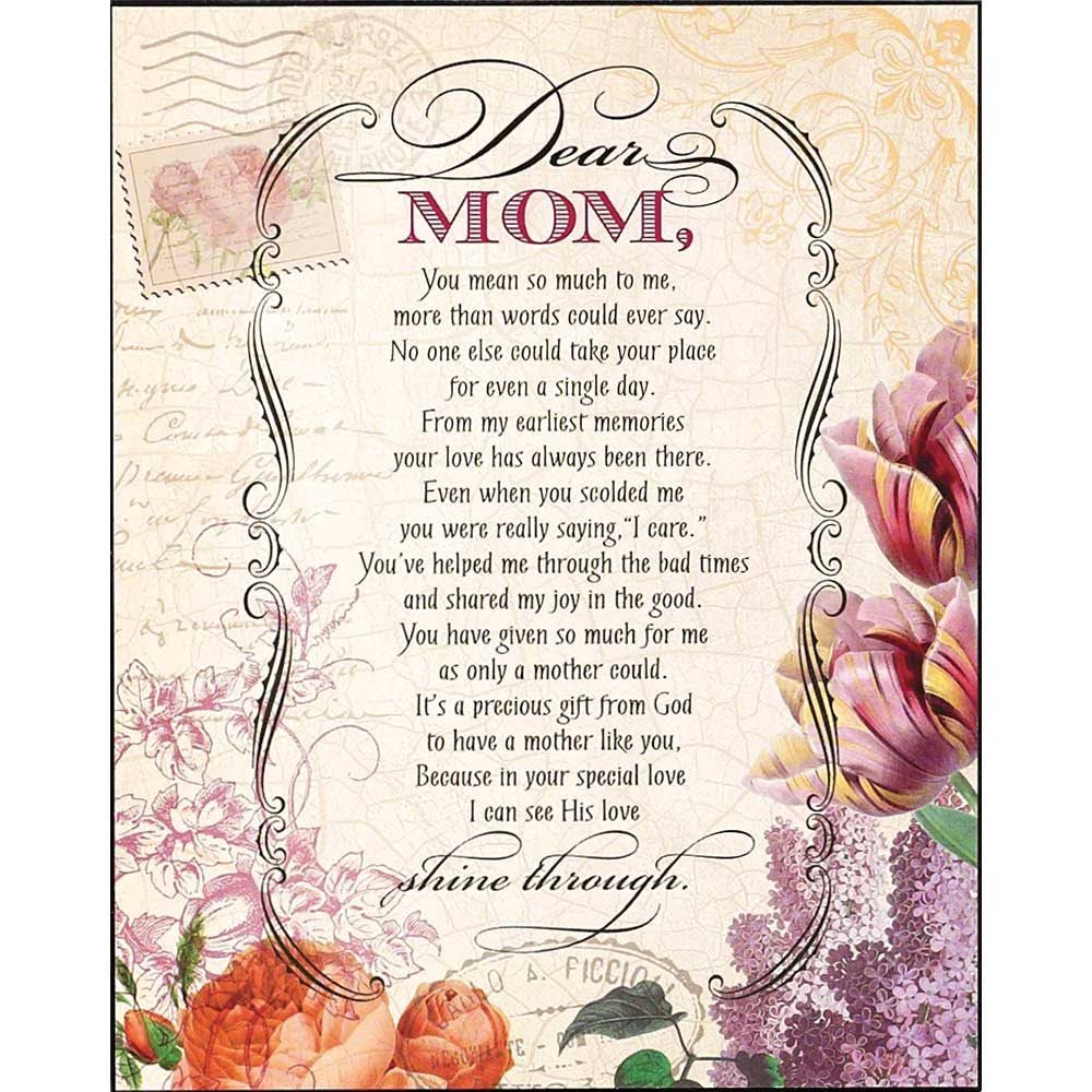 25489d1f86860c9464bca035ba0f4a69a0acfa148e6a1f120fb241df4570008c.jpg Dicksons Dear Mom, You Mean So Much Postcard Pink Florals 8 x 10 Wood Wall Sign Plaque - Image 1