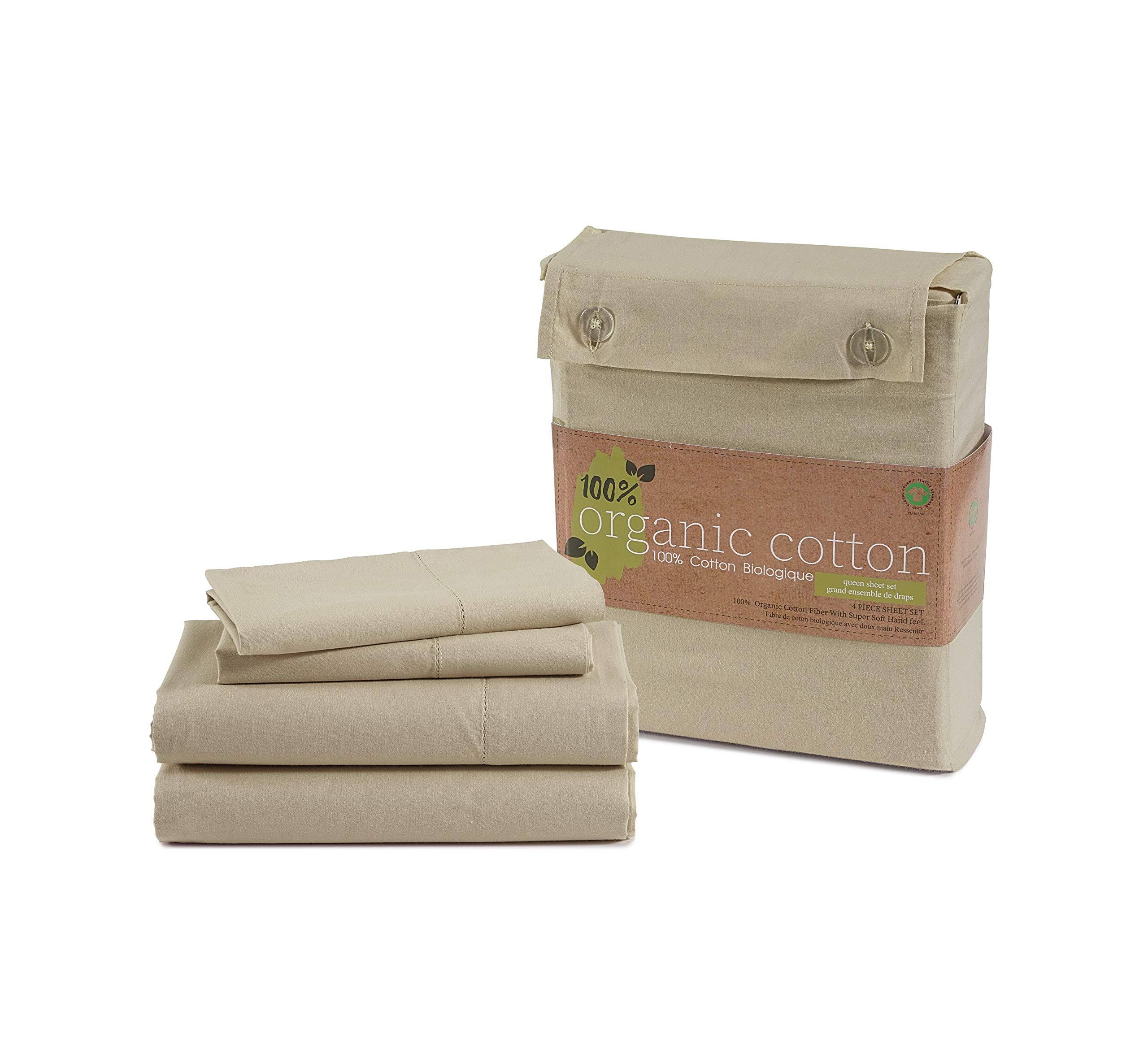 254c5fb3c6b56ae4225c1d6ff4b157e19e6bfa4a04d06d821f6613a264a6a202.jpg Lane Linen 100% Organic Cotton Sheets Set, Pure Organic Cotton Long Staple Percale Weave Ultra Soft Best Bedding Sheets for Bed, GOTS Certified - Image 1