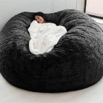 deladola 7ft Bean Bag Cover(No Filler,Cover Only) Big Storage Sofa Chair Soft Fluffy Fur Portable Living Room Sofa Bed Cover (Black)