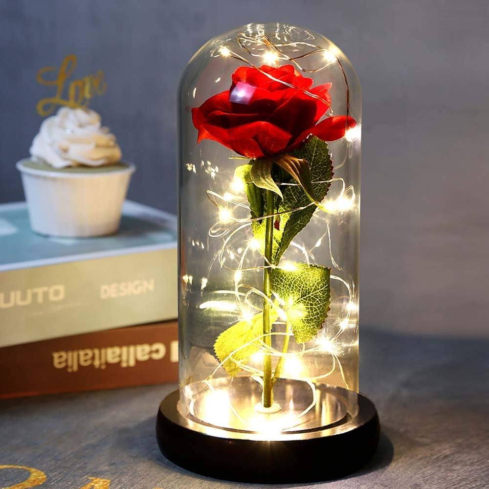 257a8dedcf2c15e7988c34c6a0f3d0cfca7d05242756d7ef53f331215cc4838b.jpg SMATOLS Beauty and The Beast Rose in Glass, Red Artificial Flower Rose Gift, Lasts Forever in A Glass Dome,Unique Gifts for Women, Christmas, - Image 1