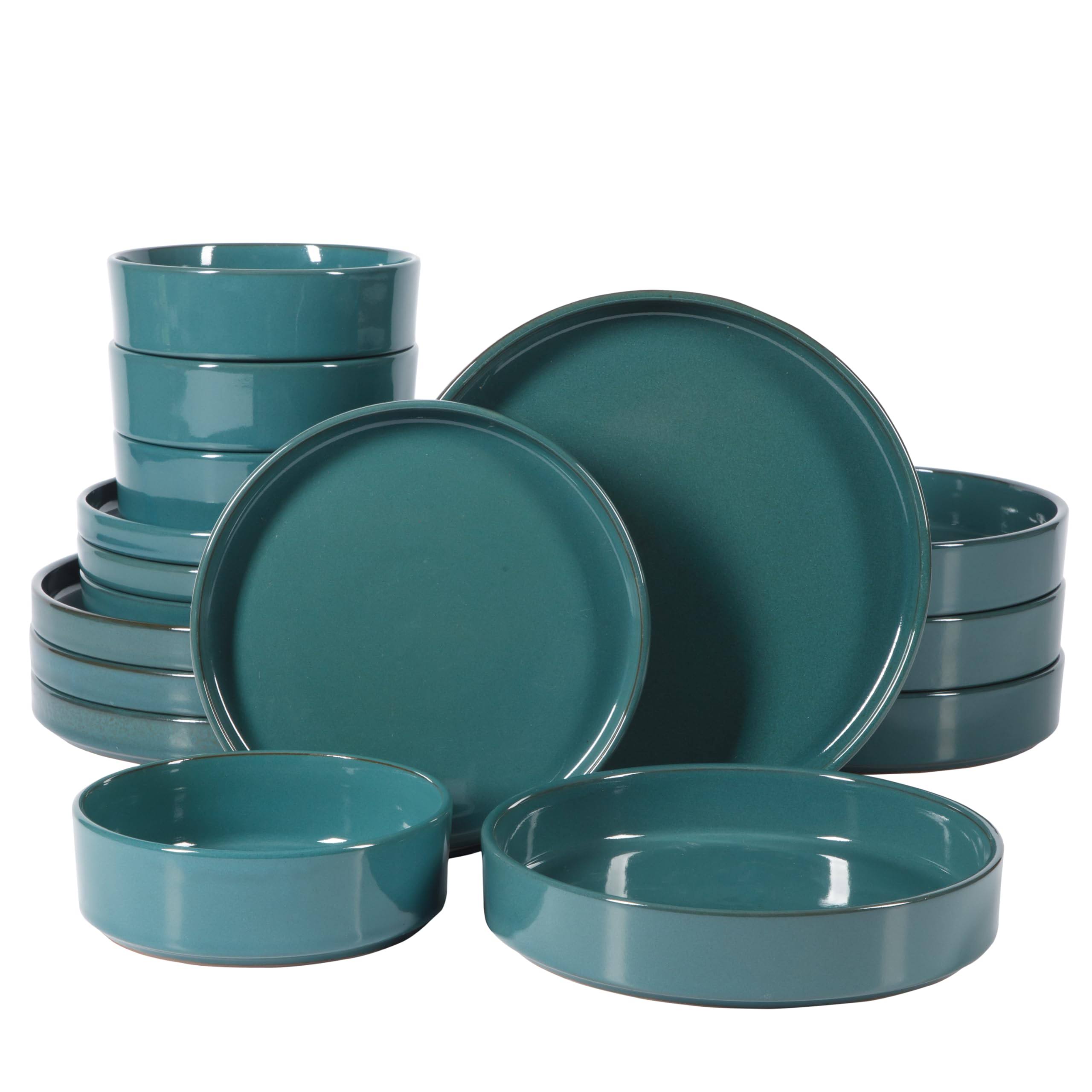 258141ba9be9578103d2fdcd44ae6c5ae80014ba9012e279f1bf81f33e9ac255.jpg Bloomhouse Santorini Mist 16 Piece Double Bowl Terracotta Reactive Glaze Plates and Bowls Dinnerware Set - Image 1