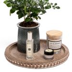 HPC Dec R Our Happy Place HPC Decor 12in Round Tray for Home Decor- Grey Wood Beaded Tray, Decorative Round Tray for Living Room Decor, Coffee Table
