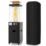 40,000 BTU Outdoor Propane Patio Heater with Tempered Glass Tube, Wheels & Cover, CSA Certified Stainless Steel Burner for Porch, Backyard