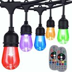LSOOBZ 96FT Color Changing Outdoor String Lights, Commercial Grade with Music Sync, Remote and 30 Shatterproof LED Edison Bulbs Dimmabl
