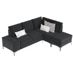AECOJOY 87" Sectional Couch with Ottoman, Convertible Corner Couches with Armrest Storage, Black