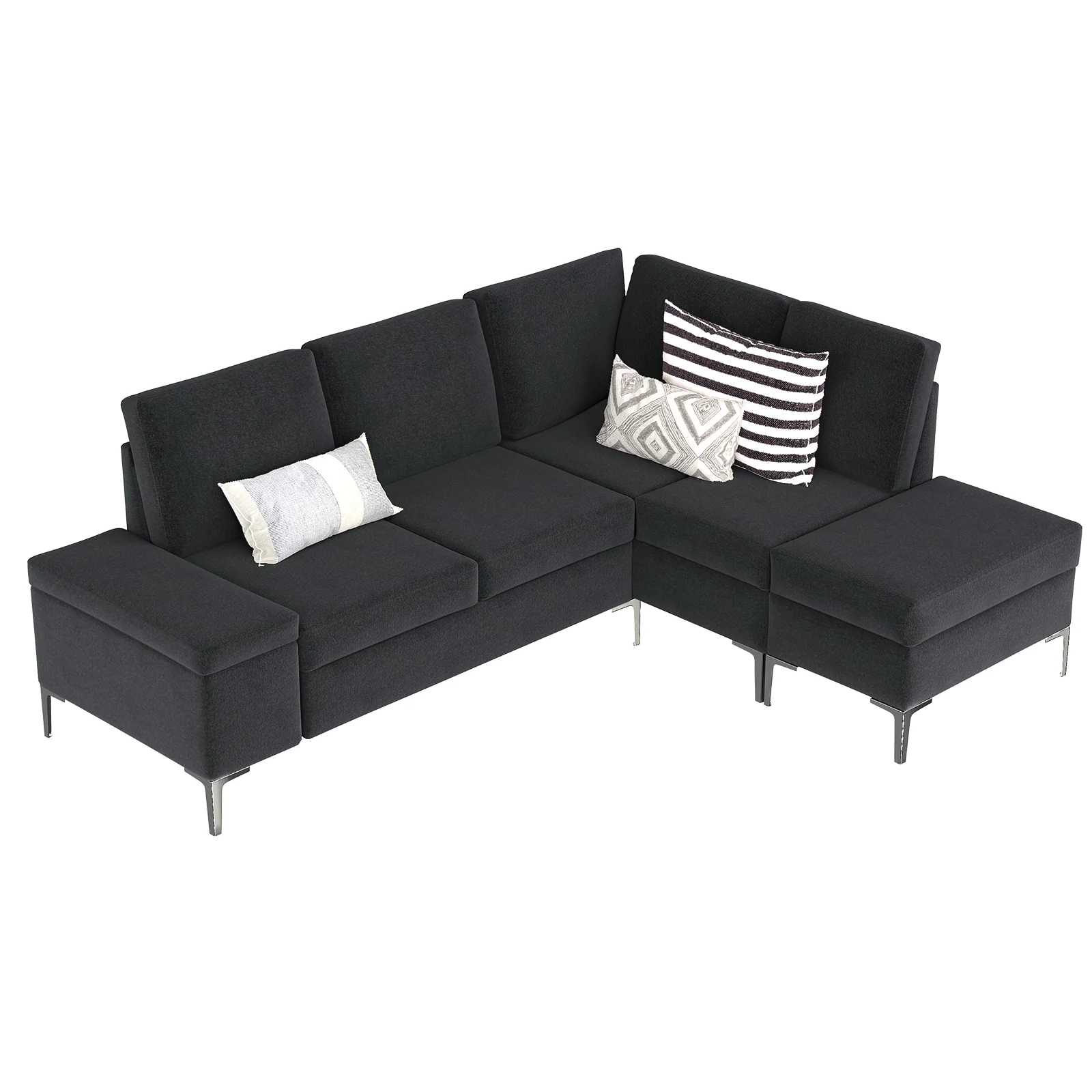 25faf51667be341f0b350ab3357f3c825a2648281267a0edc0eee942096bffdd.webp AECOJOY 87" Sectional Couch with Ottoman, Convertible Corner Couches with Armrest Storage, Black - Image 1