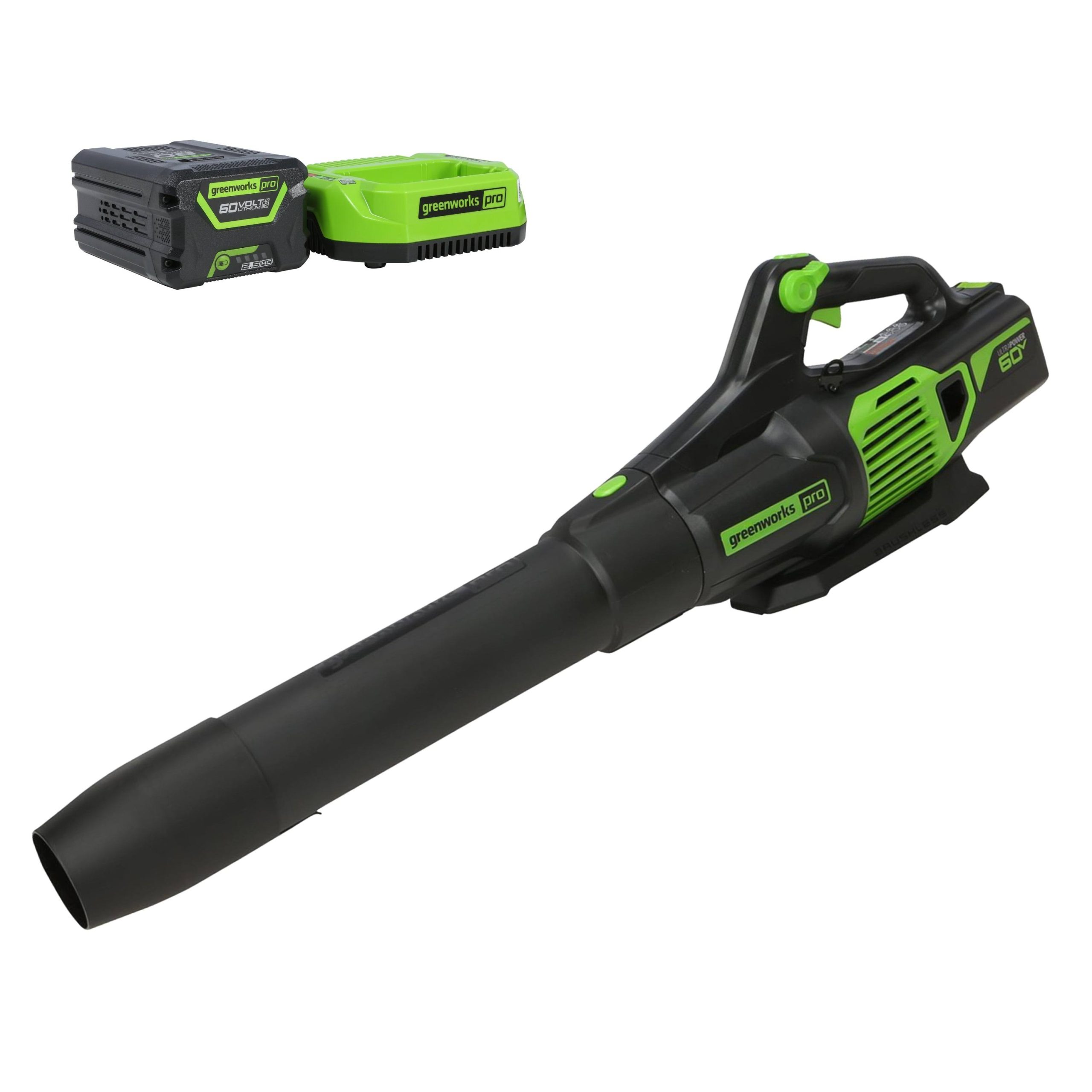 260eb0291d02dd93d72f04c89f229c38627ecf4f7d15dc315d6af46f5e7b6b46.jpg Greenworks Pro 130 MPH 610 CFM 60V Battery Cordless Handheld Leaf Blower with 2.5 Ah Battery and Charger - Image 1