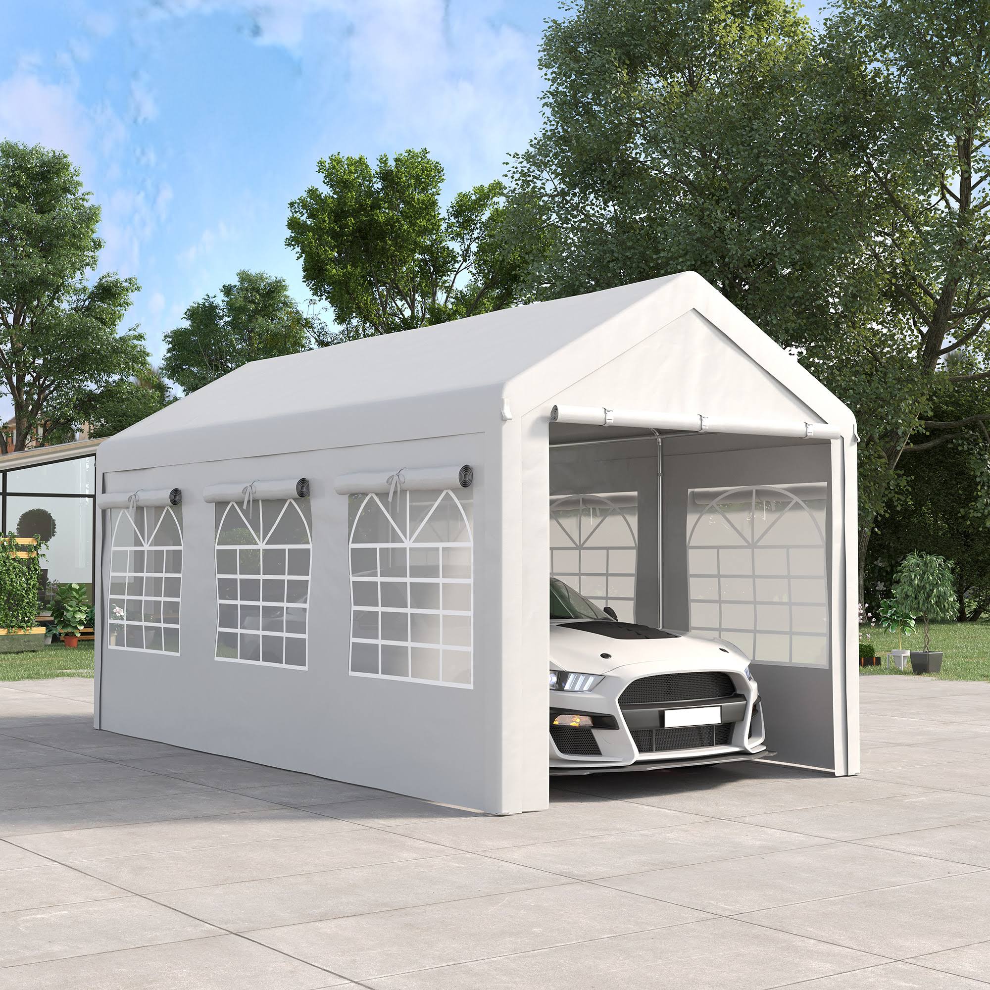 26359b267e6a1d35041461d50f0b24d05db8f63b5d13bf9141f761e1942263fa.jpg Outsunny 10' x 20' Party Tent & Carport, Height Adjustable Portable Garage, Large Outdoor Canopy Tent with Mesh Windows for Parties, Wedding and Event - Image 1