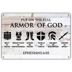Qiongqi Funny Put On The Full Armor of God Metal Tin Sign Wall Decor, Farmhouse Rustic Christian Sign for Home Decor Gifts