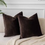 JUSPURBET Coffee 24x24 Velvet Throw Pillow Covers Set of 2, Decorative Solid Soft Cushion Cases for Couch Sofa Bed