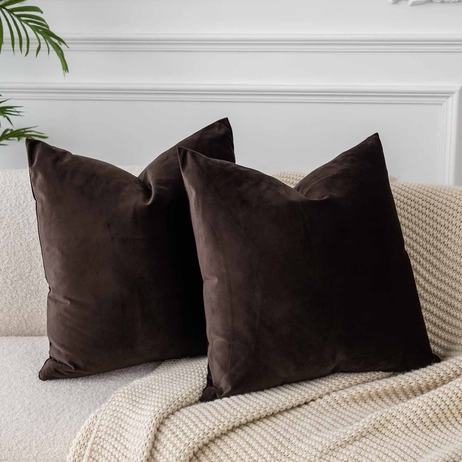 26736146cc9236bdb5e75b7d3abad5a8fd289ea0ec82d9df30afd375c560e938.jpg JUSPURBET Coffee 24x24 Velvet Throw Pillow Covers Set of 2, Decorative Solid Soft Cushion Cases for Couch Sofa Bed - Image 1