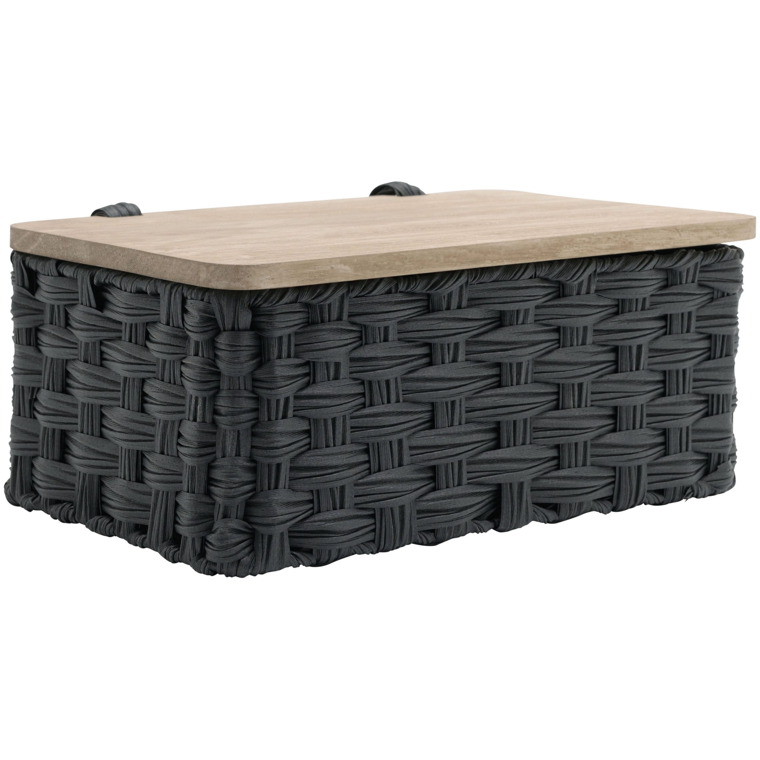 268c665d0b5384d692c9f002e502ee463e8c35843387cd199b88cb87a66e01d7.jpg Better Homes & Gardens Black Resin Basket with Woven Design and Natural Wood Lid - Image 1