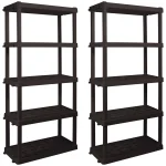Hyper Tough Large 5 - Tier Shelving Unit, W36 x D18 x H74" Interlocking Multipurpose Organizer, Black, Pack of 2