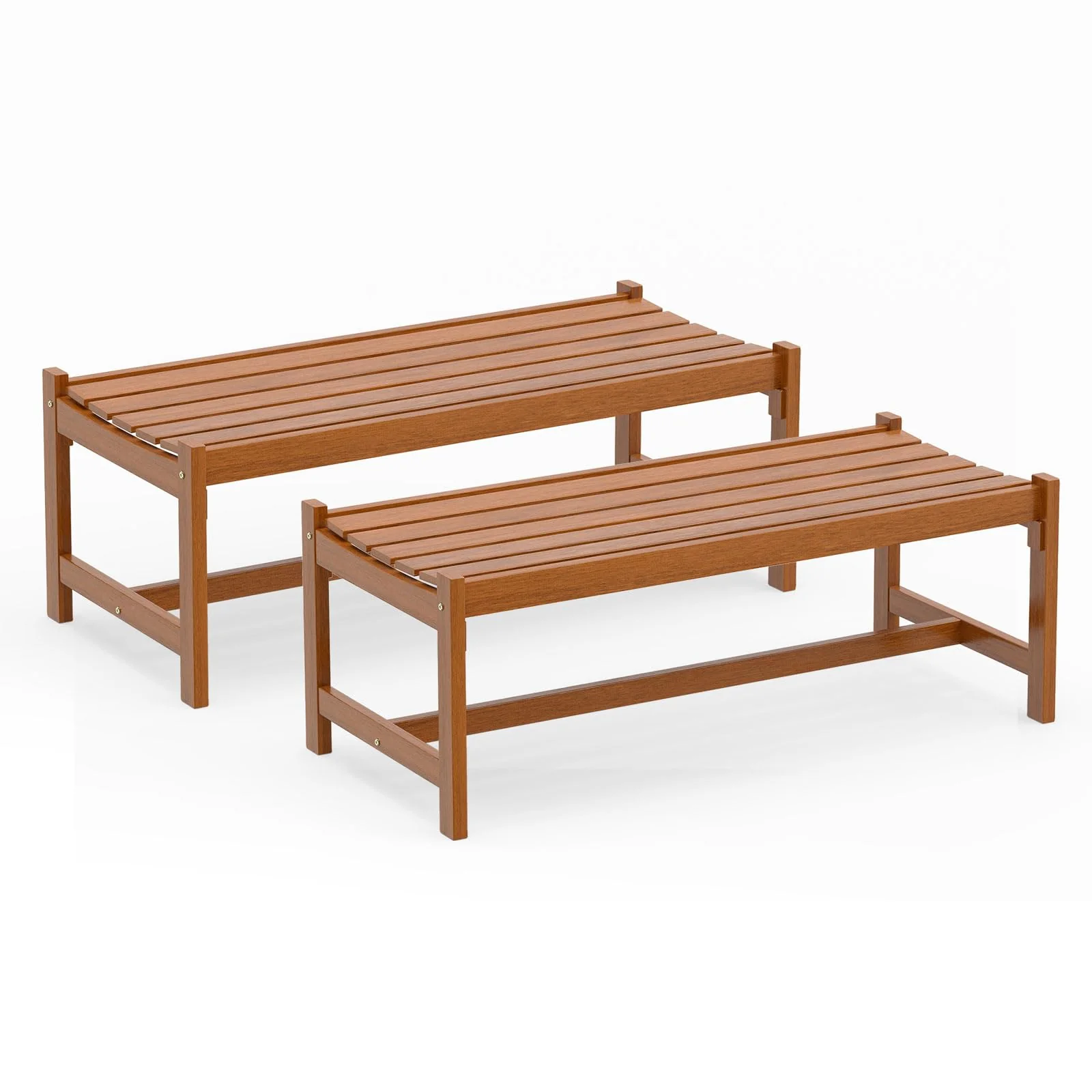 26d879433df23860bfafd71a573a1ff568b5854b88e52da256518c67a202a1e5.webp Tangkula Outdoor Wood Bench Backless Set of 1/2 Solid Hardwood Patio Dining Bench(1/2) - Image 1