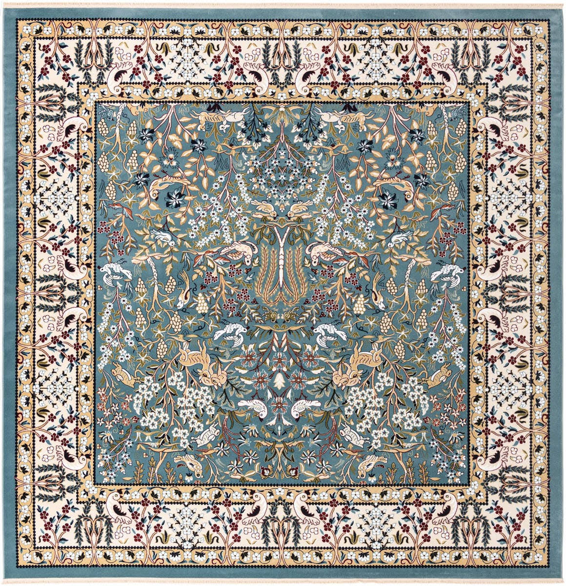 26d9ccc68573f7b93d34f07f7245caf31cd6fe0916bfae556ab40d2e91f4b2d1.jpg Rugs Nain Design 10 ft Square Blue Floral Area Rug - Image 1