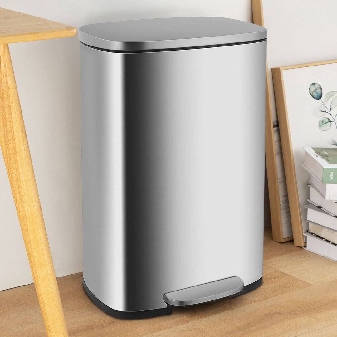 27198a2e9a44a161aded6abcc05da9e78252663396438dd178843d02c9242d33.jpg FDW 13.2 Gallon (50 Liters) Stainless Steel Trash Can, finger-proof, with Detachable Inner Bucket and Hinged Lid, Foot-Operated Trash Can, Home Office - Image 1