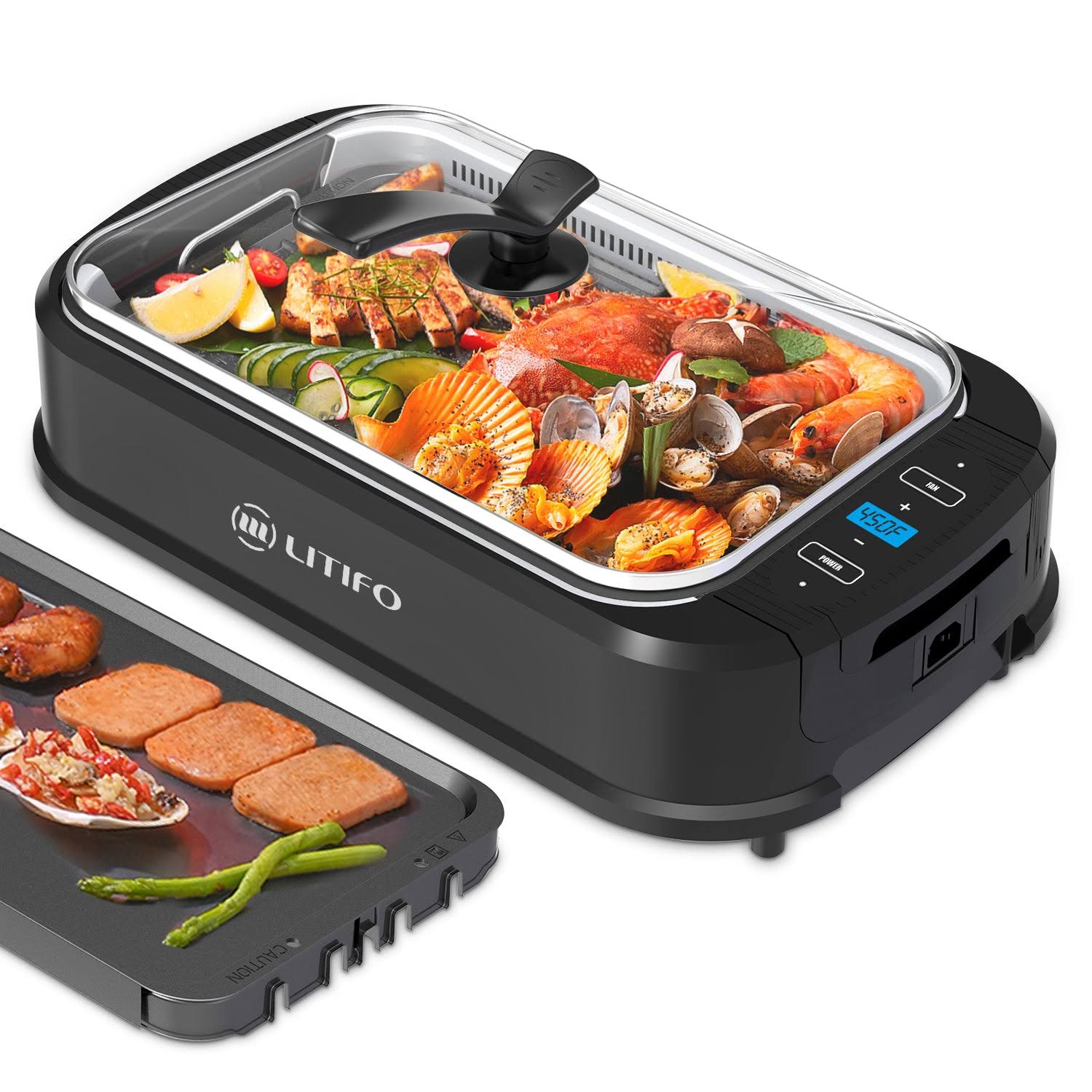 27318f490bb4346cd020e7b0cf72051724ed9593fde9cf64d313e4ecdc1eb3c9.jpg Litifo Smokeless Portable Electric Grill with Non-Stick Coating (with 2 Cooking Plates) - Image 1