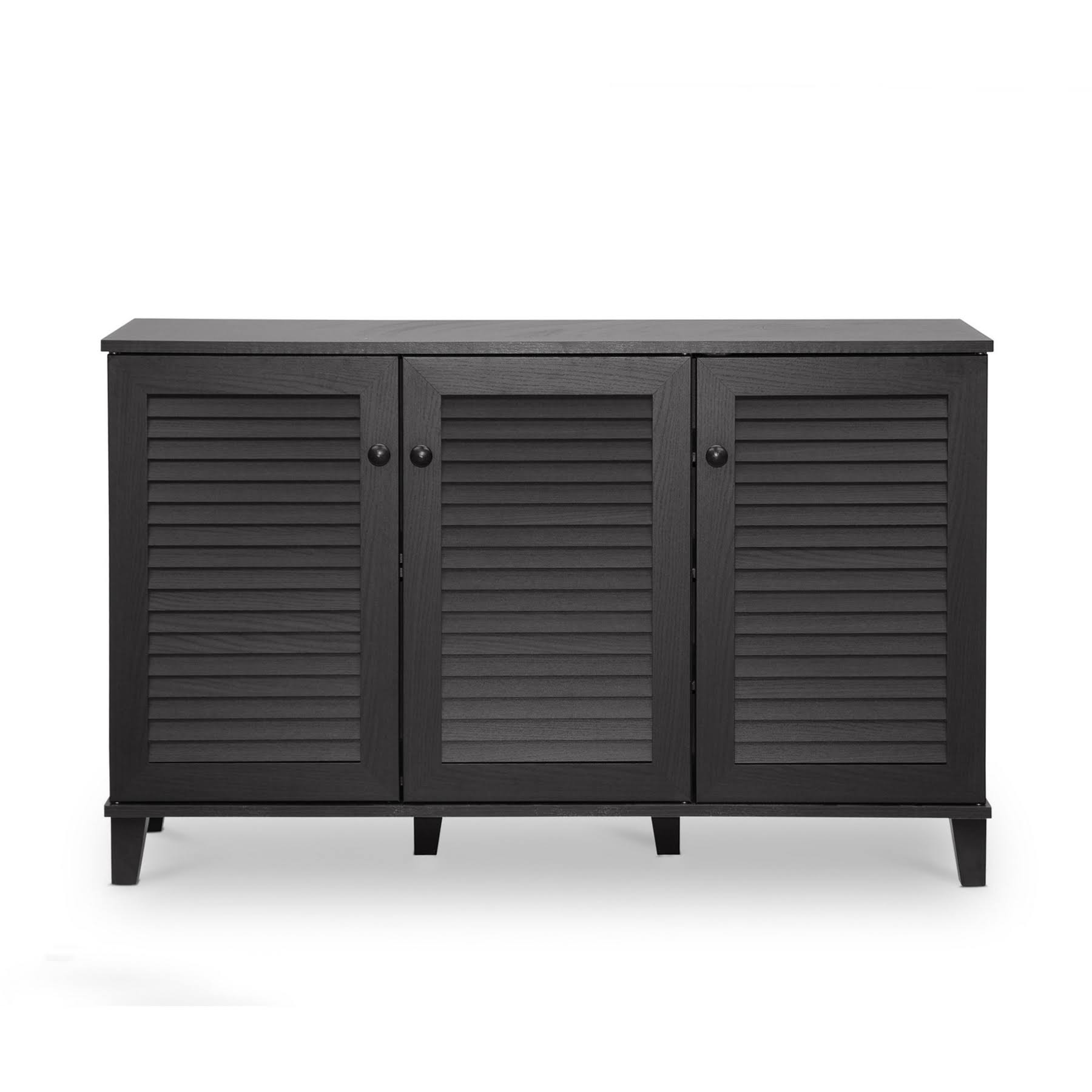 273e603881b6bd33959fac659433d09f20eebdb59b0b77cd99dd7f9a42d15059.jpg Baxton Studio Warren 3-Door Shoe Storage Cabinet, Dark Brown - Image 1