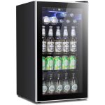 Beverage Refrigerator Cooler - 120 Can Mini Fridge Glass Door - 3.2Cu.Ft - Black