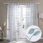 Deconovo Green Sheer Curtains 63 inch Length, Rod Pocket Leaf Pattern Floral Design Voile Sheer Curtains - 2 Panels, Each 52x63 in, Agate Green, Size: