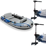 Intex Excursion 4 Inflatable Raft Set W/ 2 Transom Mount 8 Speed Trolling Motors