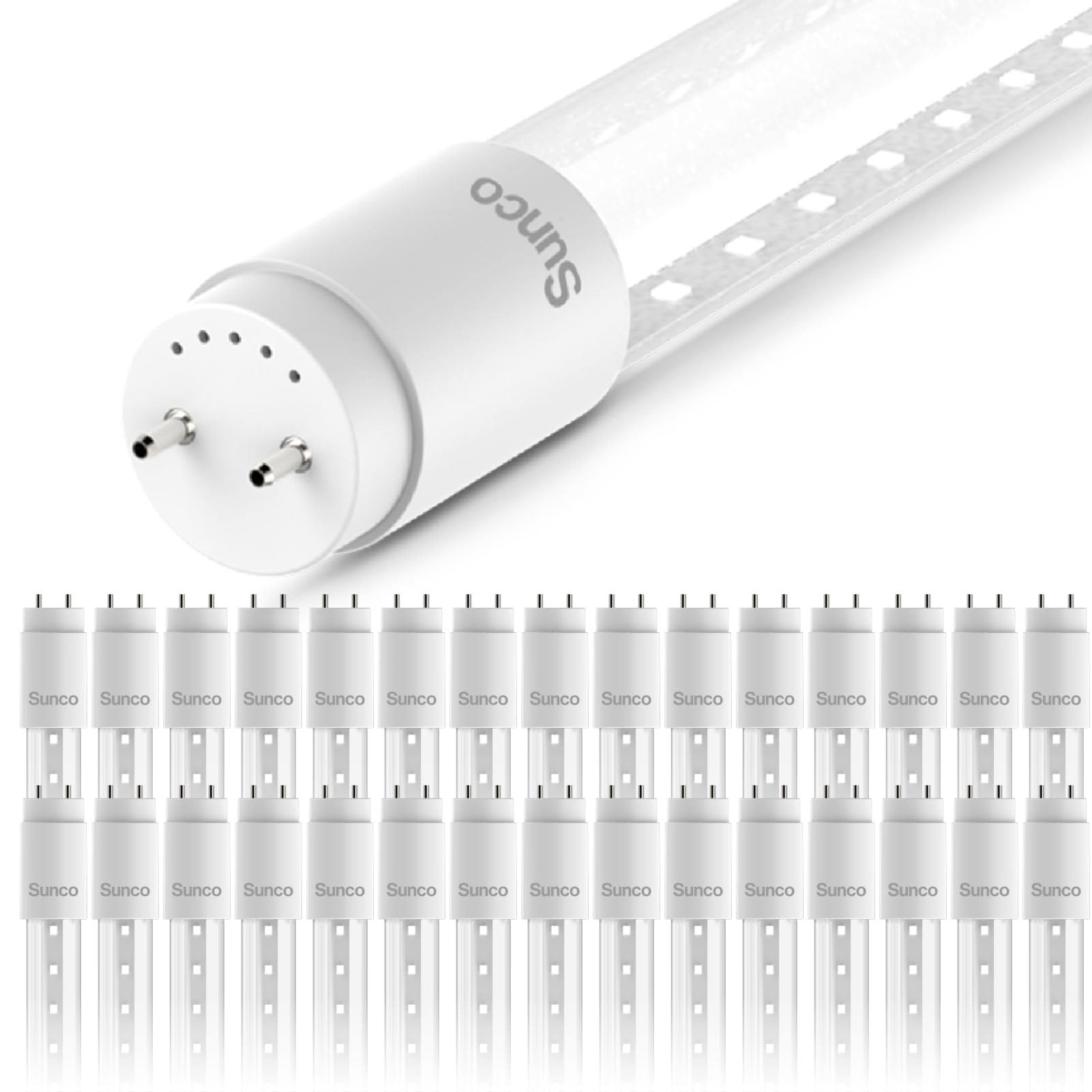 279dfd45bcf5f2dd85db275a8f9ecff2bbc74c722aeb70a0fc78716520cd1989.jpg Sunco Lighting 30 Pack 4ft T8 LED Tube, 18w=40w, Fluorescent, Clear Cover, 5000K Daylight, Single Ended Power (sep), Ballast Bypass, Commercial Grade - Image 1