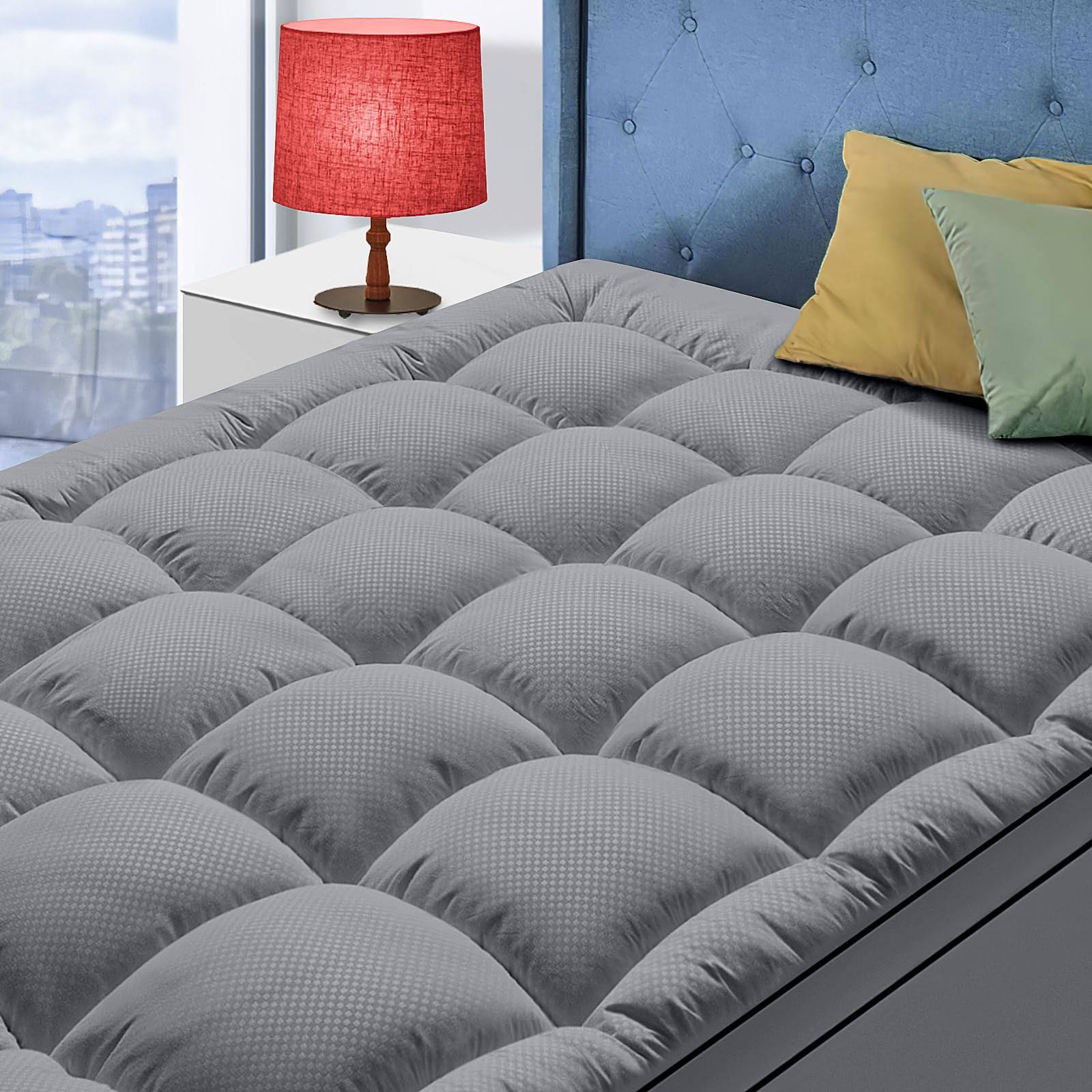 27a98bbb05dbfcebd0ef4ff5b6062c2def547442c08d3fd32ed54bf4fb0a06fd.jpg MATBEBY King Size Mattress Topper for Back Pain, Cooling Extra Thick Mattress Pad Cover with 8-21 inch Deep Pocket, Plush Pillow Top Mat - Image 1