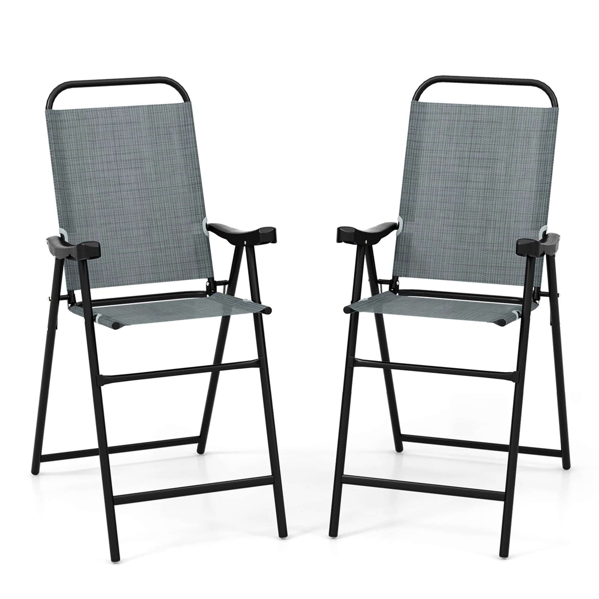 27d1cab9dc79eeee104e361f78710099a6c67142d0192d42ec351fba5a117ca4.webp Costway 2 PCS Patio Bar Chair Folding Bar Height Metal Frame with Footrest Garden Blue - Image 1