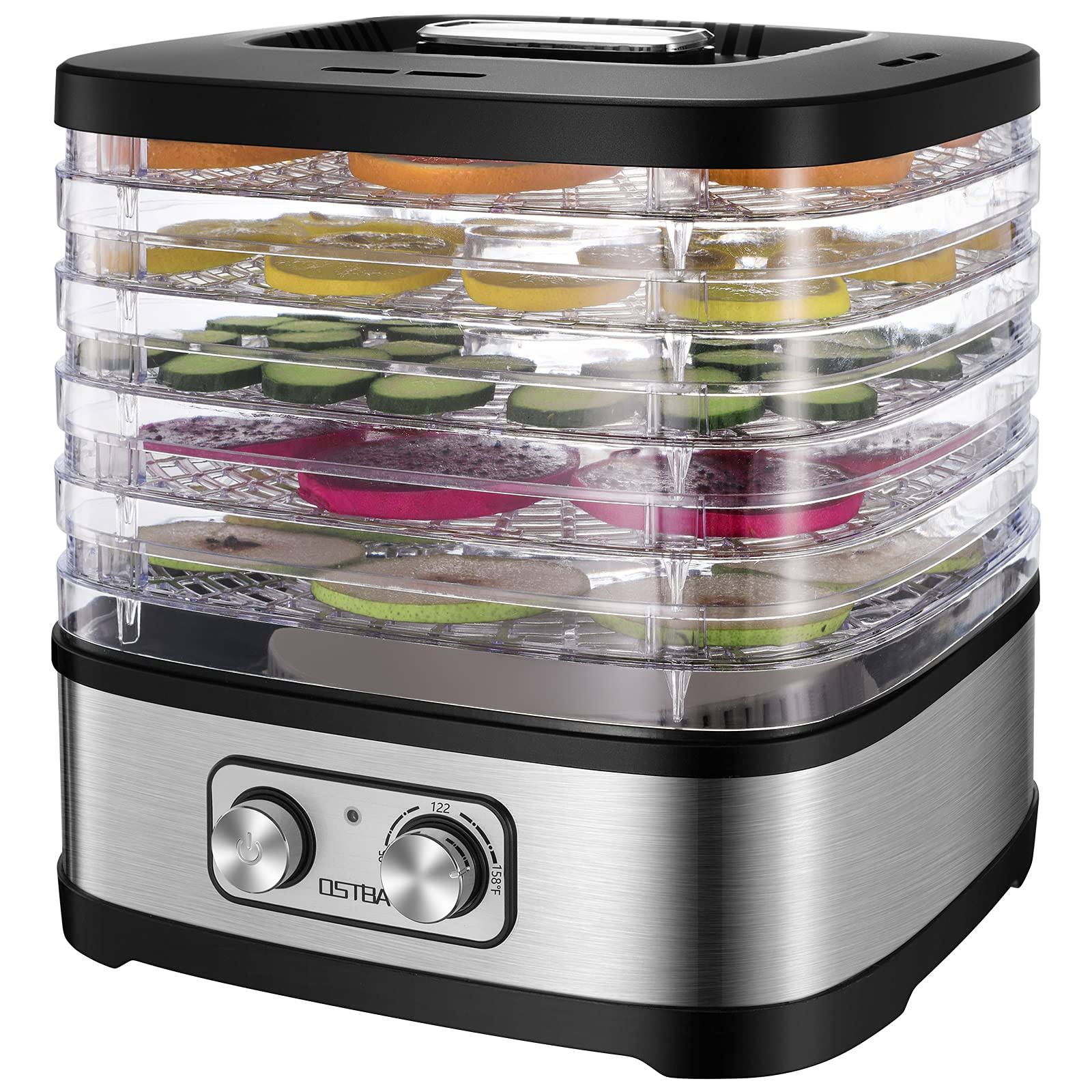 27f9d2687ff5815fdebb55dd776727260149bf0b809df483966fe251c00b6c66.jpg Ostba Food Dehydrator, Dehydrator for Food and Jerky, Fruits, Herbs, Veggies, Temperature Control Electric Food Dryer Machine, 5 BPA-Free Trays - Image 1