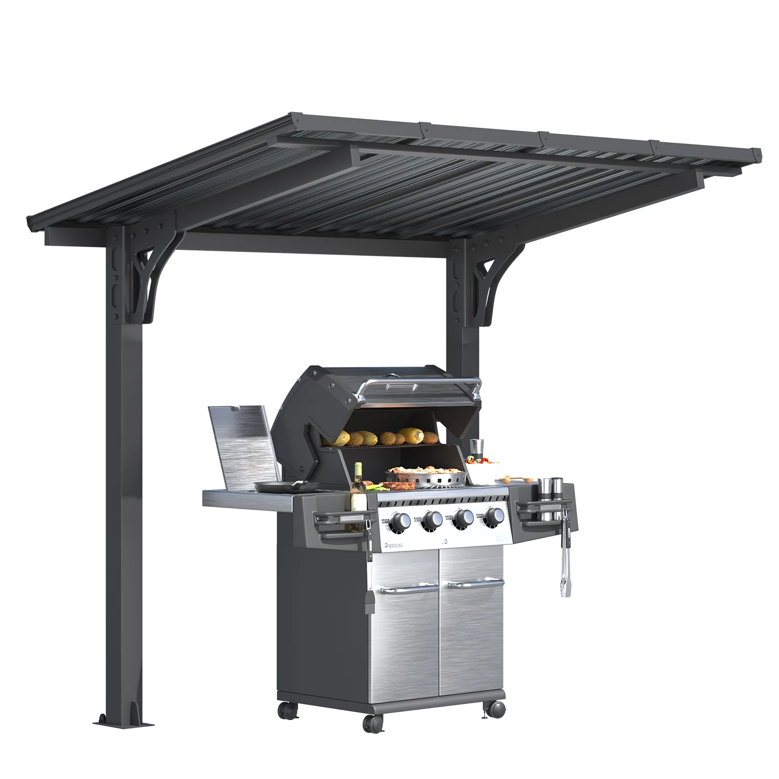 2804e9d0bd6c7fd2864f2a8c3f005c24919cbf732dbc5dd42dfab941565c0488.webp AECOJOY 8' x 5' Lean to Grill Gazebo Hardtop Outdoor Pergola for Patio - Image 1