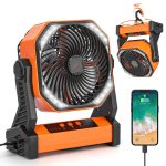 20000mAh Rechargeable Camping Fan with LED Lantern, 58hrs Portable Battery Operated Desk Fan with Hanging Hook for Camping Picnic Fishing Hurricane