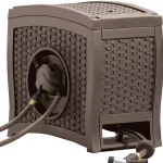 Suncast Aquawinder 125 Wicker Garden Hose Reel Lightweight Portable Hands Free Water Powered Retractable Hose Reel Java