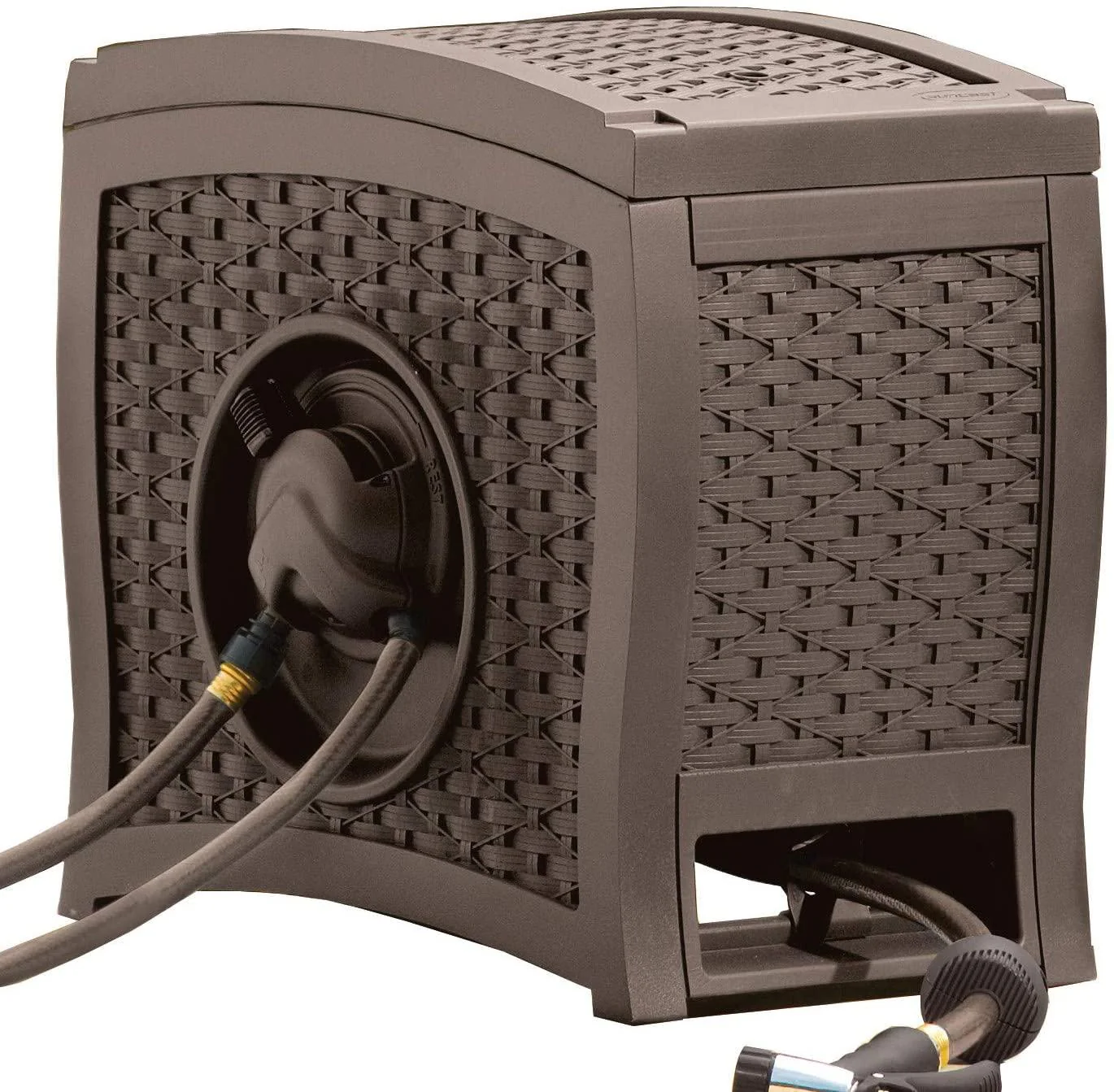 280da28e5df4e357d5bfb2d87b0bac76ee0e0ed59a1c733c5c4b9fea32f5476e.webp Suncast Aquawinder 125 Wicker Garden Hose Reel Lightweight Portable Hands Free Water Powered Retractable Hose Reel Java - Image 1