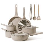 Carote Nonstick Pots and Pans Set, 13 Pcs Induction Kitchen Cookware Sets(Taupe Granite), Brown