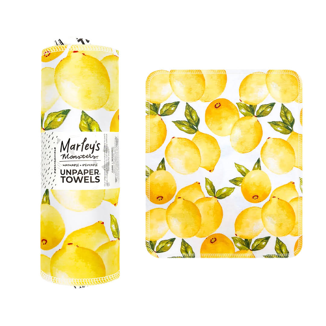 2835be8f50a3dfa00db505c5437fb5964214491135c5f7f936e645579e493028.jpg Marley's Monsters Vintage Lemons Rolled UNpaper Towels - Image 1