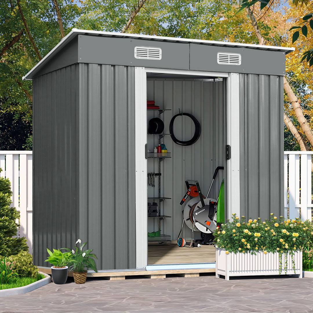 2835e3f3936f94b37f6cfd7da4e99311b0a6e00890e26254fc015c6b8dfc5a3e.jpg 6 ft. W x 3.7 ft. D Metal Horizontal Storage Shed Pirecart - Image 1