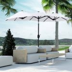 Outsunny 9.5' Double-Sided Patio Umbrella with 3 Air Vents, Tilt and Crank, Outdoor Umbrella, White