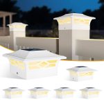 jofios Solar Fence Post Lights, 4x4 Solar Post Cap Lights for Vinyl Fence, Solar Deck Lights Outdoor Warm White/Cool White Lighting, Solar Post