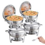 VEVOR Chafing Dish Buffet Set 6 Qt. Stainless Steel Chafer with Full Size Pan Round Catering Warmer Server (4-Pack)