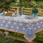 Home Bargains Plus Provence Allure Arabesque Yellow and Blue Floral Bordered Country French Fabric Tablecloth, Indoor Outdoor, S