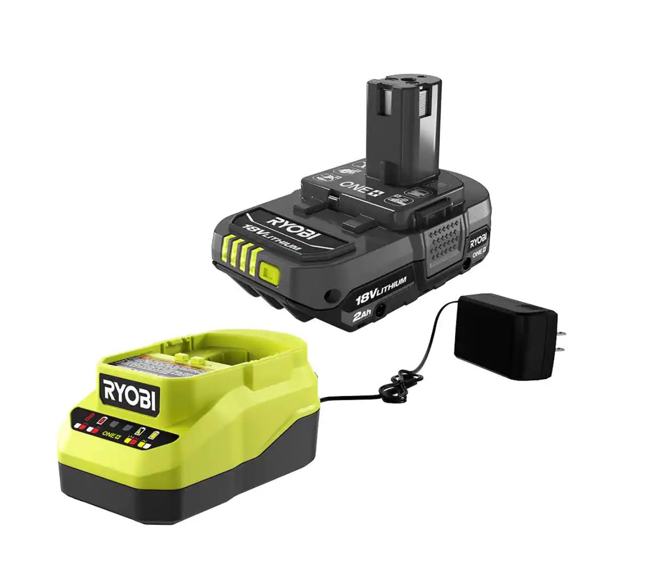 28528913baaf0c8ceaf988c988a220cc22830bf297a5c8655b05409cf2ed7d96.jpg Ryobi PSK005 One+ 18V Lithium-Ion 2.0 Ah Compact Battery and Charger Starter Kit - Image 1