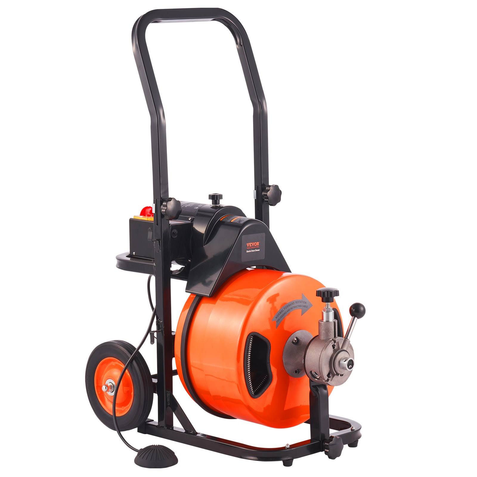 2875054d1d59ae785178c8edf4fc0055cf6f06f62e0e8a0a680fb876f836ec21.jpg VEVOR Drain Cleaning Machine 100 ft. x 1/2 in. Drain Auger Cleaner Auto Feed with Sewer Snake 4 Cutter for 1 in. to 4 in. Pipe-Instock - Image 1