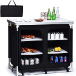 Cook Table Kitchen Station with Storage Organizer and Carrying Bag. for BBQ Party. Picnics. Backyards. Tailgating. Portable. Black